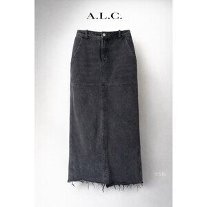 A.L.C. Hunter Black Denim Wash Maxi Skirt Raw Hem Cotton Size 4 Cotton Long